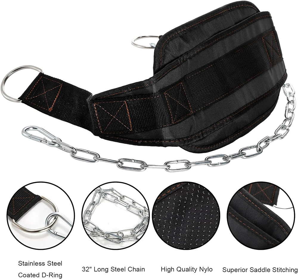 Dipping Belt with Chain Weightlifting Waist Belt Plastic Buckle Durable