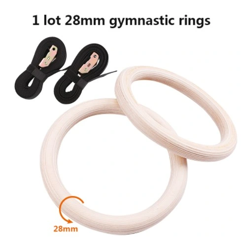 Pull up Gymnastic Adjustable Strap Real Wooden Gym Ring Gymnastics