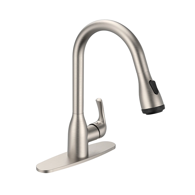 Sanipro America Brushed Nickel Zinc Alloy Pull Down Mixer Tap Water Sink Sprayer Taps Kitchen Faucet with Deck Plate