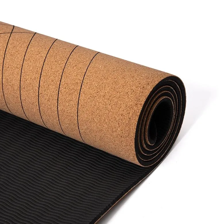 Natural Cork TPE Yoga Mat Fitness Pilates Sport Slimming Balance Training Gym Cork Mats with Position Line Non Slip Gymnastics