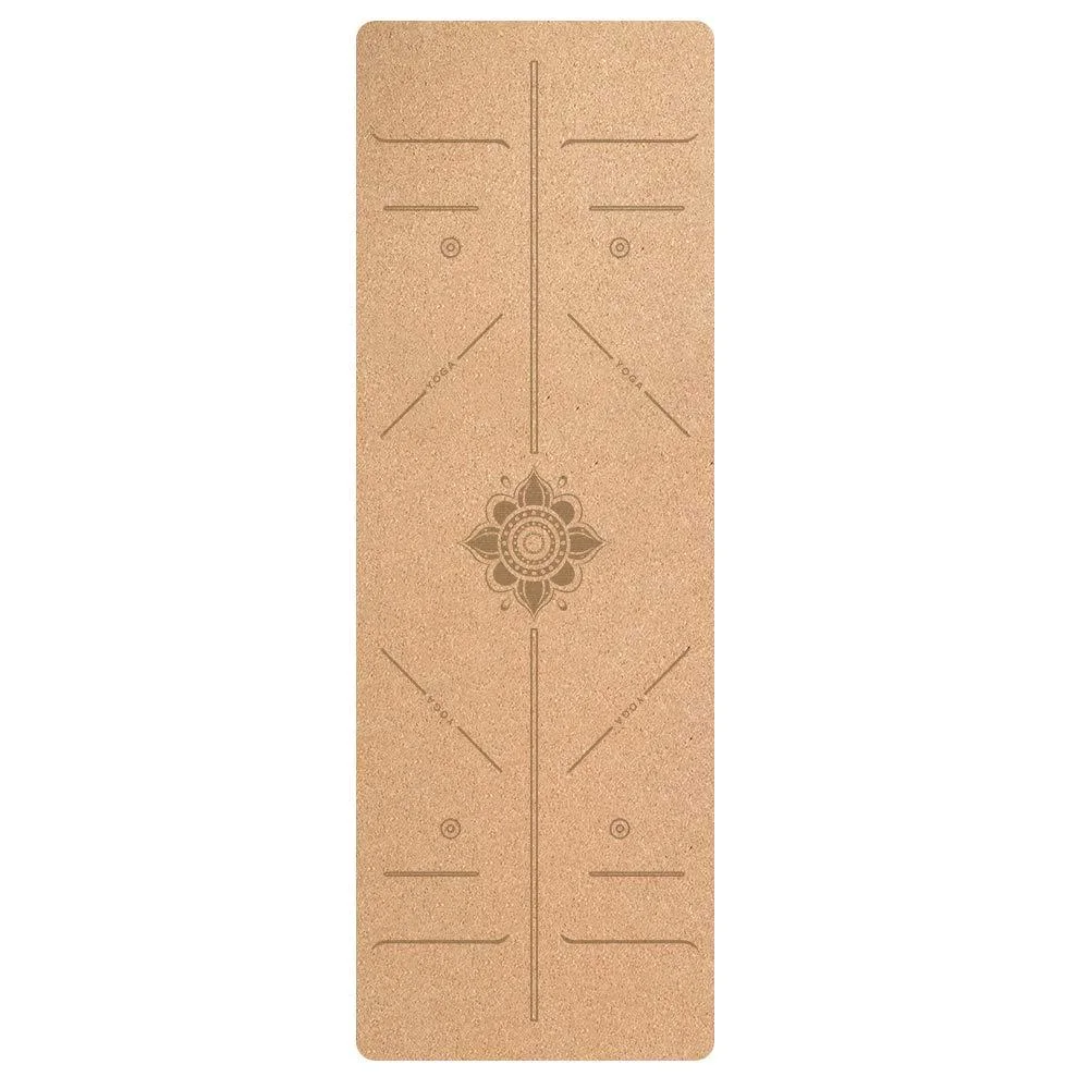 Custom Logo Gymnastic Mat Printed Eco Friendly TPE Printed Cork Natural Rubber Yoga Mat Durable Non-Slip Cork Yoga Mat