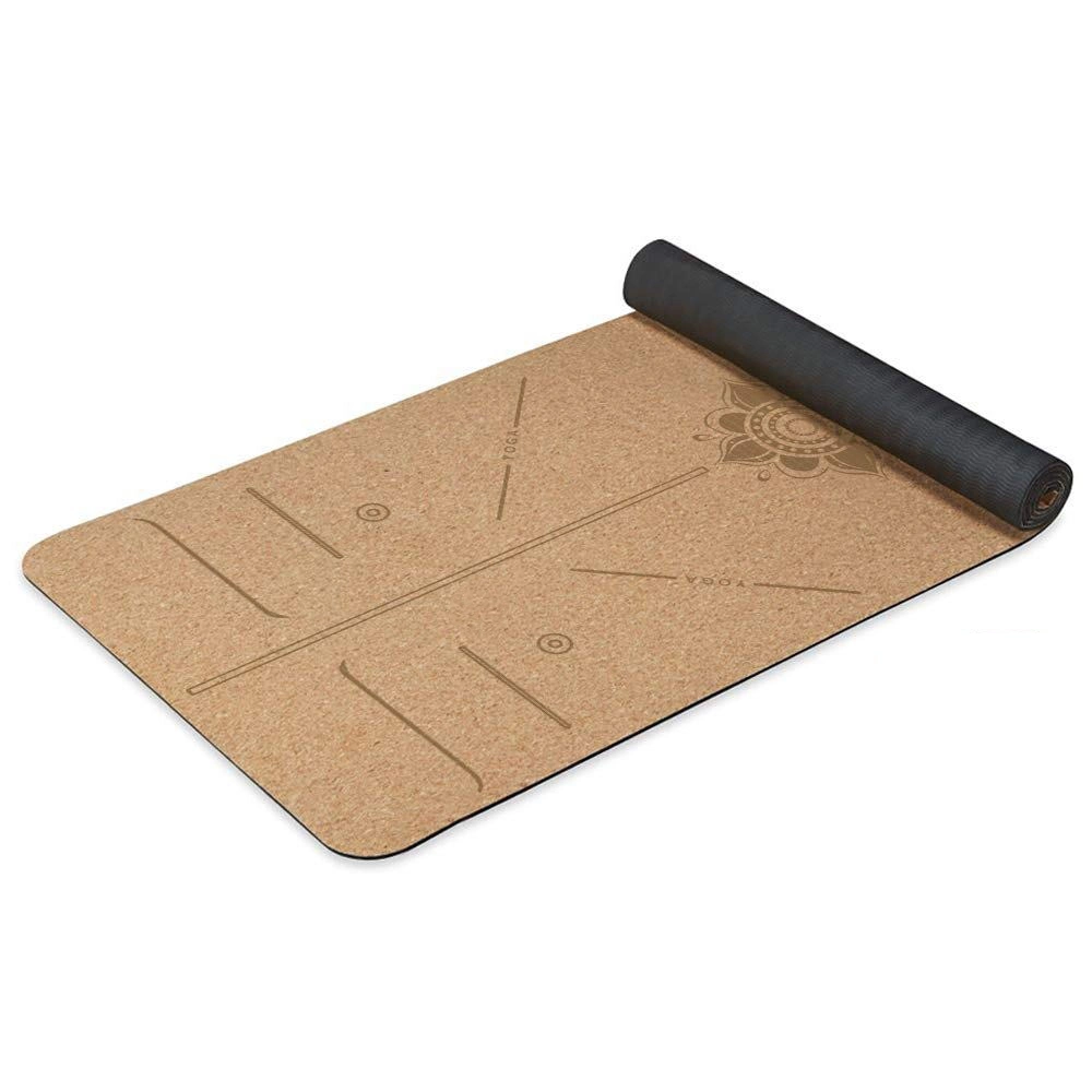 Custom Logo Gymnastic Mat Printed Eco Friendly TPE Printed Cork Natural Rubber Yoga Mat Durable Non-Slip Cork Yoga Mat