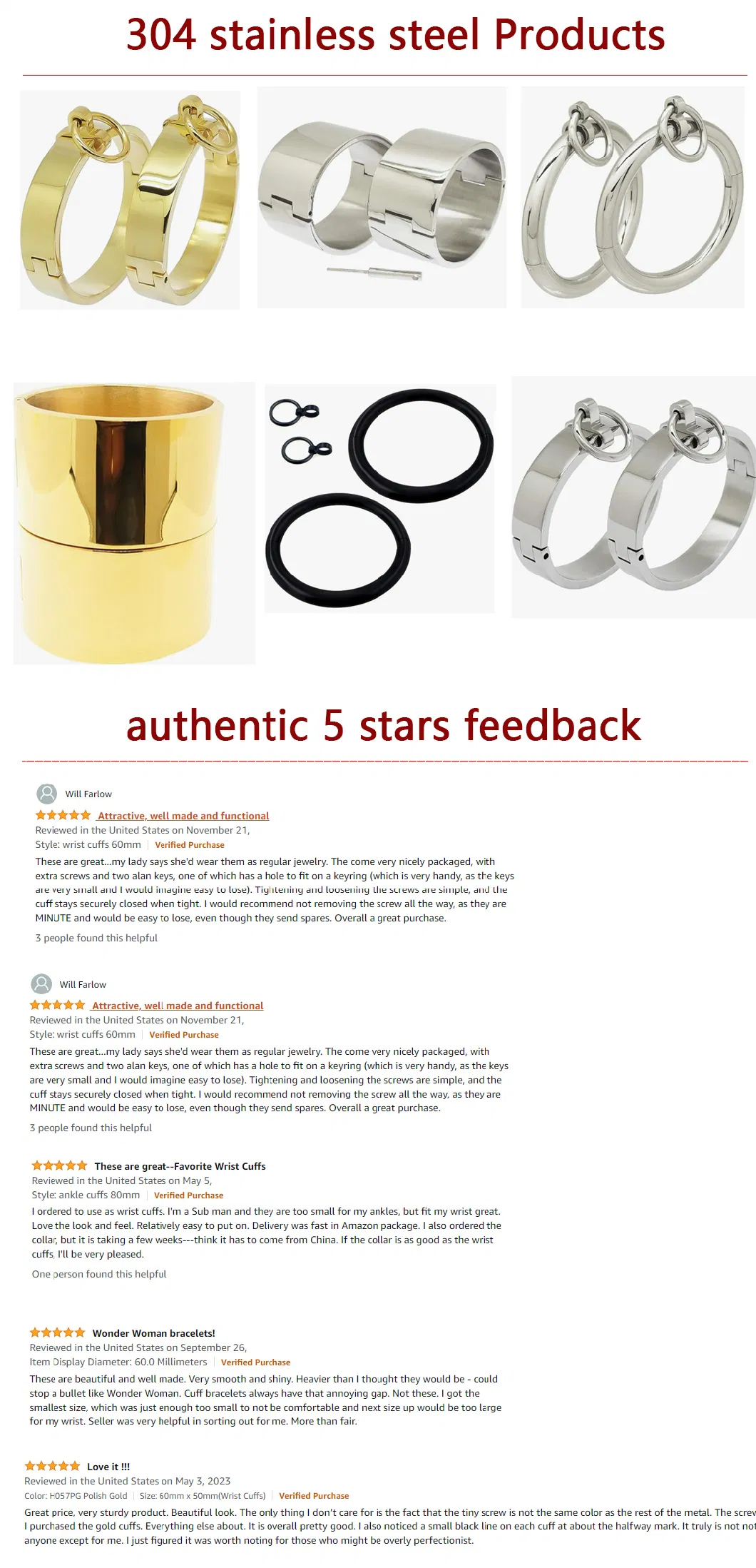 Stainless Steel Lockable Wrist Ankle Cuffs with Removable O Ring