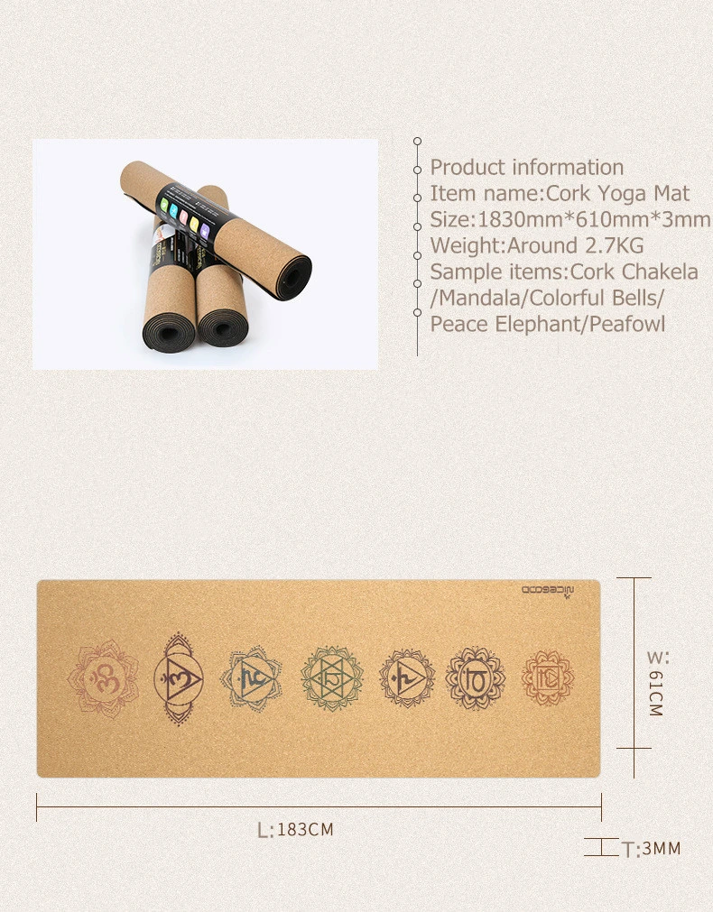 Cork Wood Eco Friendly Gym Natural Rubber Yoga Mat