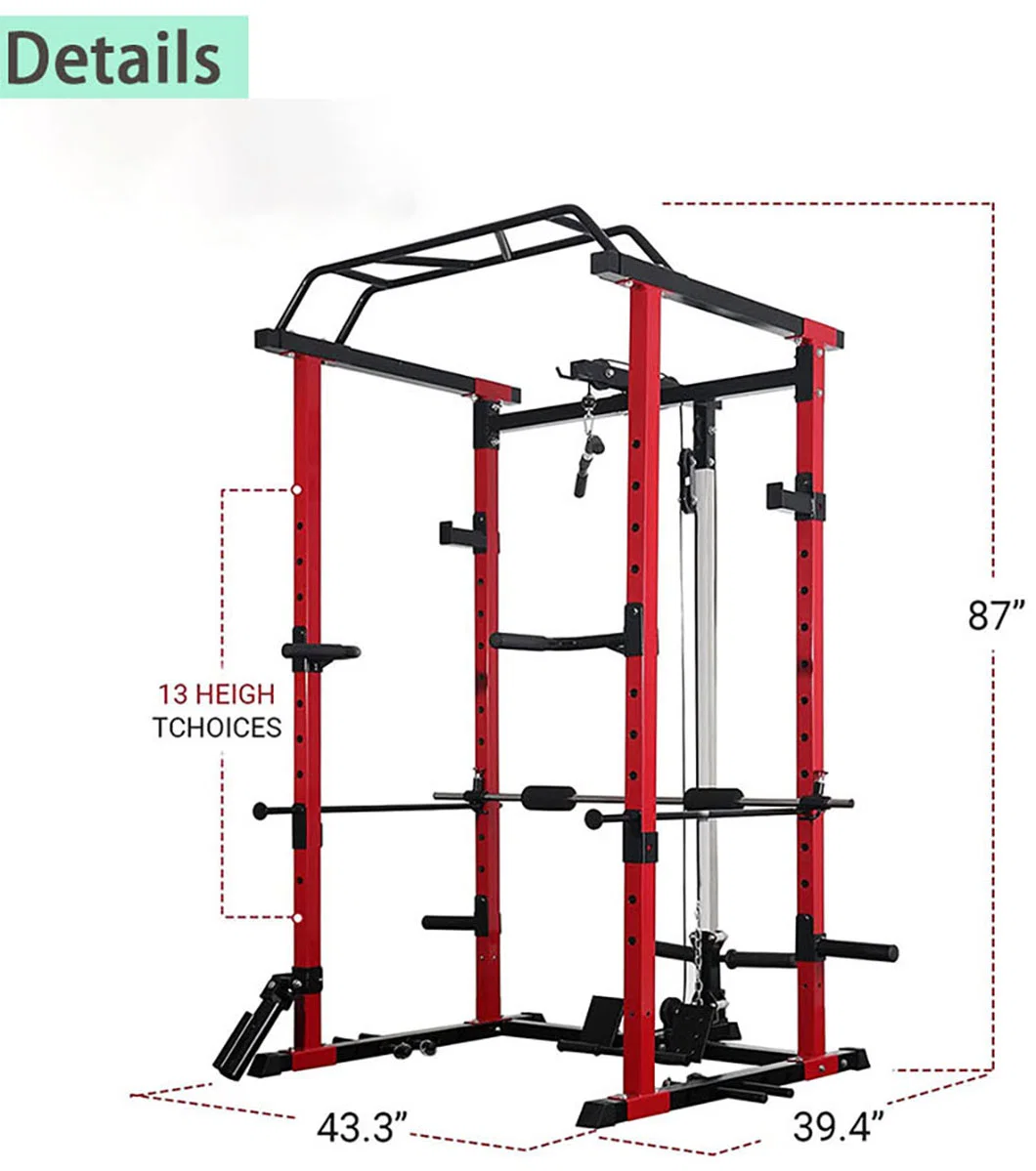 Adjustable Power Gym Equipment Smith Machine Squat Rack with Lat Pull Down and Cables