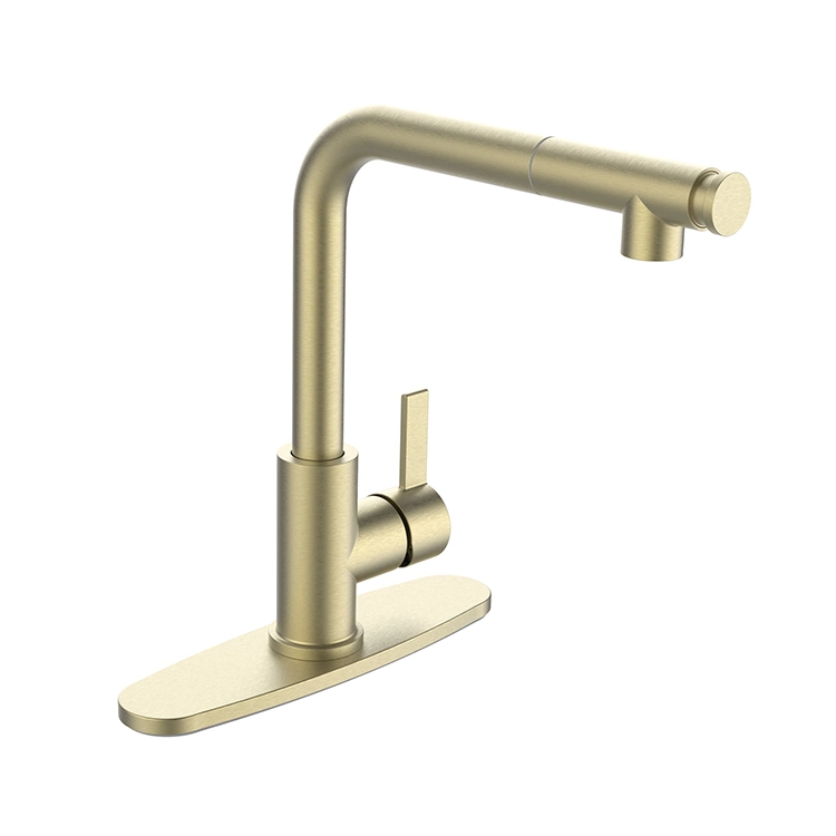 Sanipro High Pressure Brushed Gold Kitchen Sink Faucet Rotatable 2 Mode Pull out Down Sprayer Water Tap with Deck Plate