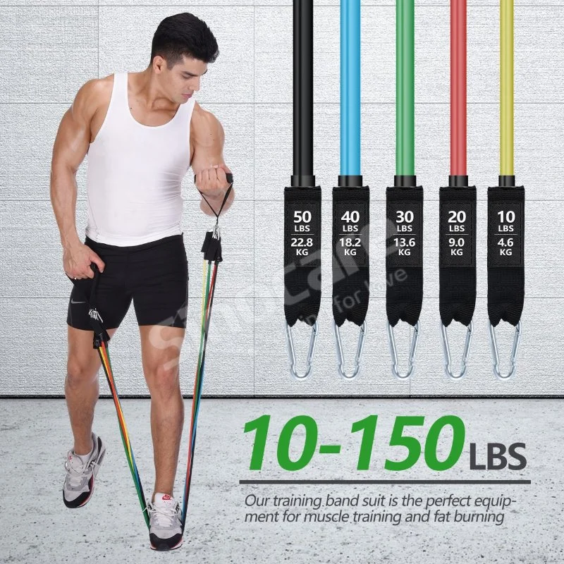 Sincoare Hot Sale 11 PCS Resistance Bands Set Fitness Pull Rope Set Exercise Workout Bands with Handles