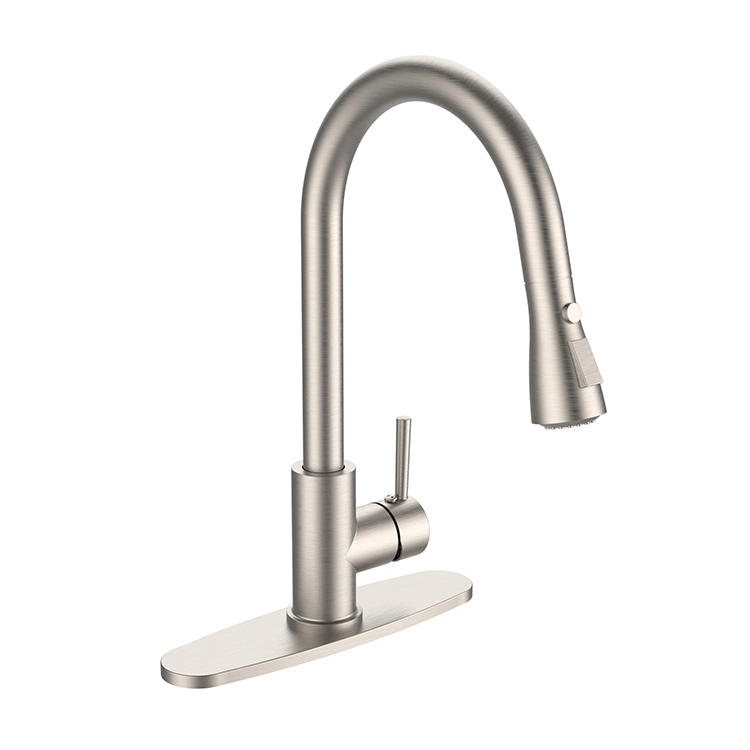 Sanipro High Pressure Brushed Gold Kitchen Sink Faucet Rotatable 2 Mode Pull out Down Sprayer Water Tap with Deck Plate