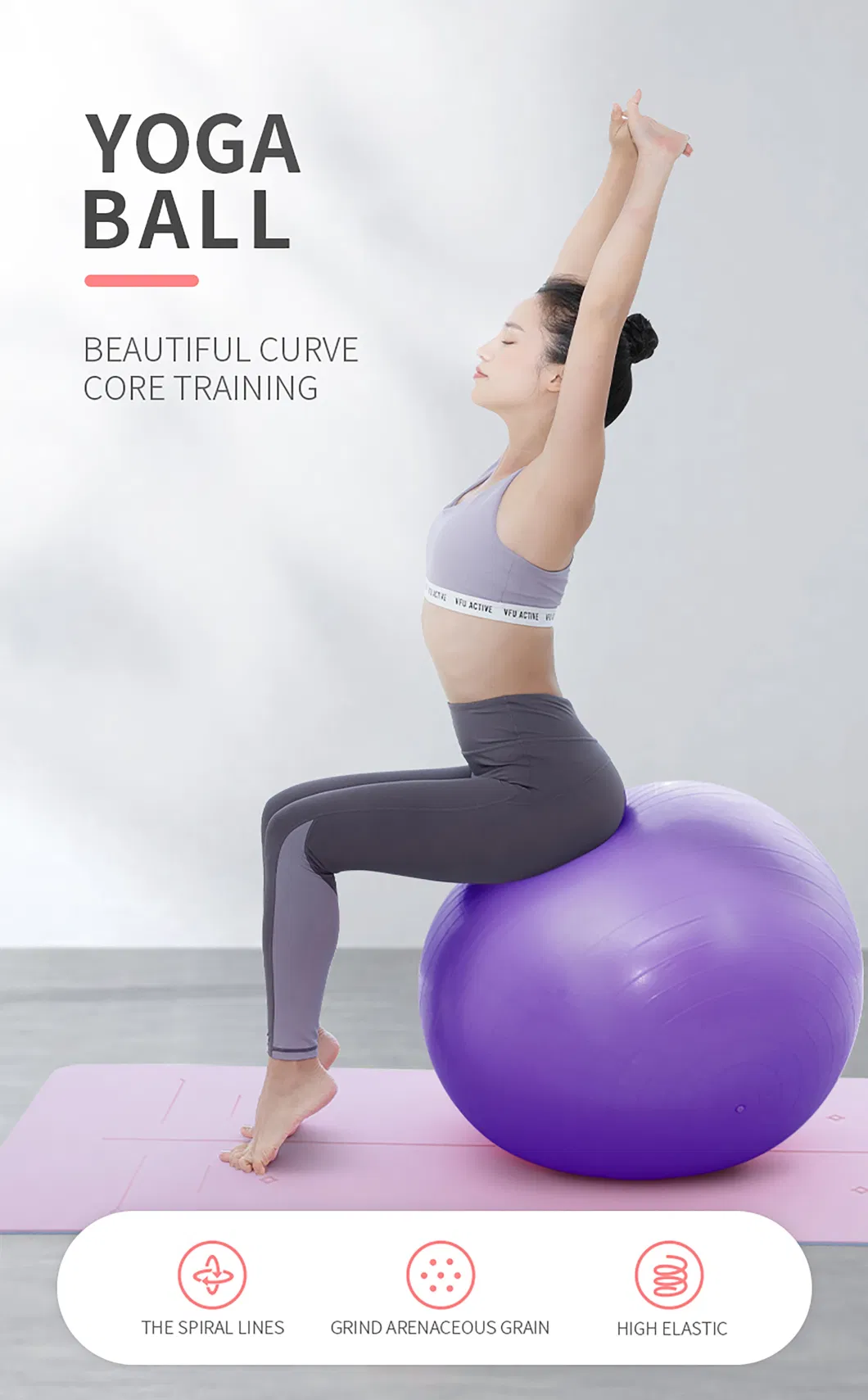 Custom Logo Anti Burst Big Core Pilates Wholesale 45cm 55cm 65cm 75cm PVC Yoga Ball