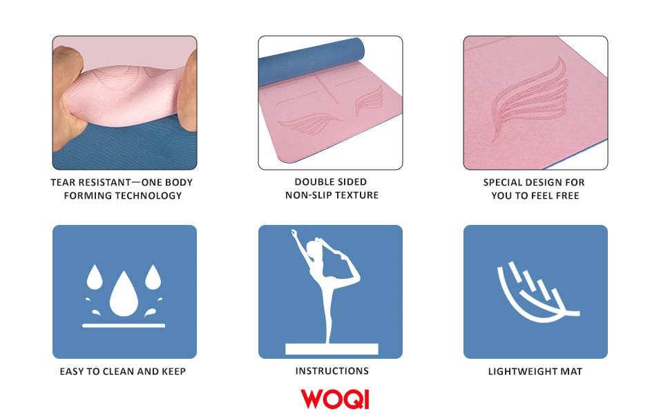 Woqi Customizable Logo Printing Pilates Sports Anti Slip 6mm Thick TPE Yoga Mat