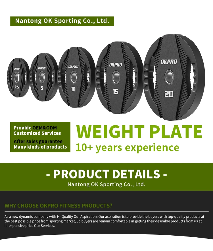 Okpro Sports Strength Fitness Equipment Standard Black Barbell Plates Weight Lifting Gym Equipment PU Weight Plates