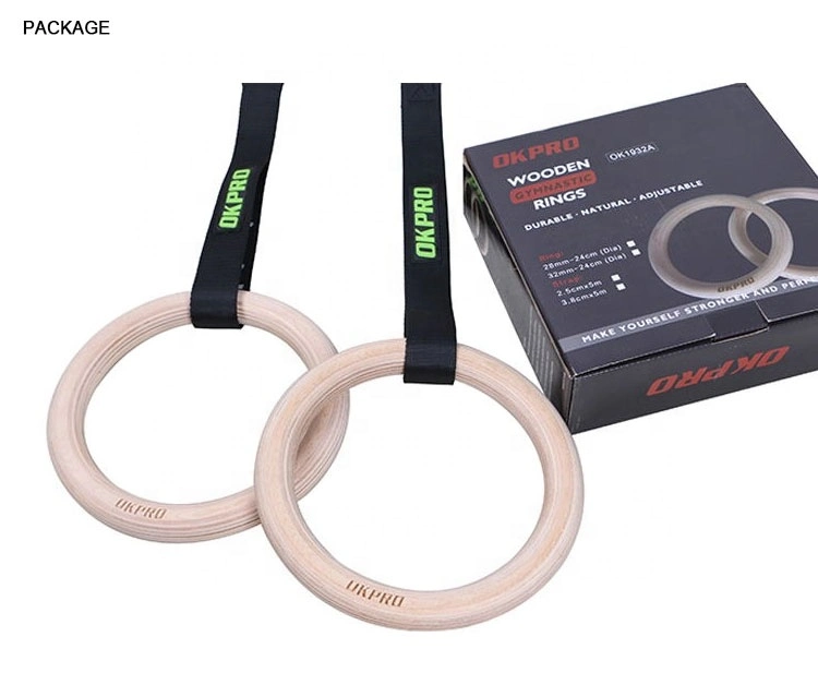 Wood Gym Rings Power Training Color Nylon Strap Wooden Gymnastic Rings