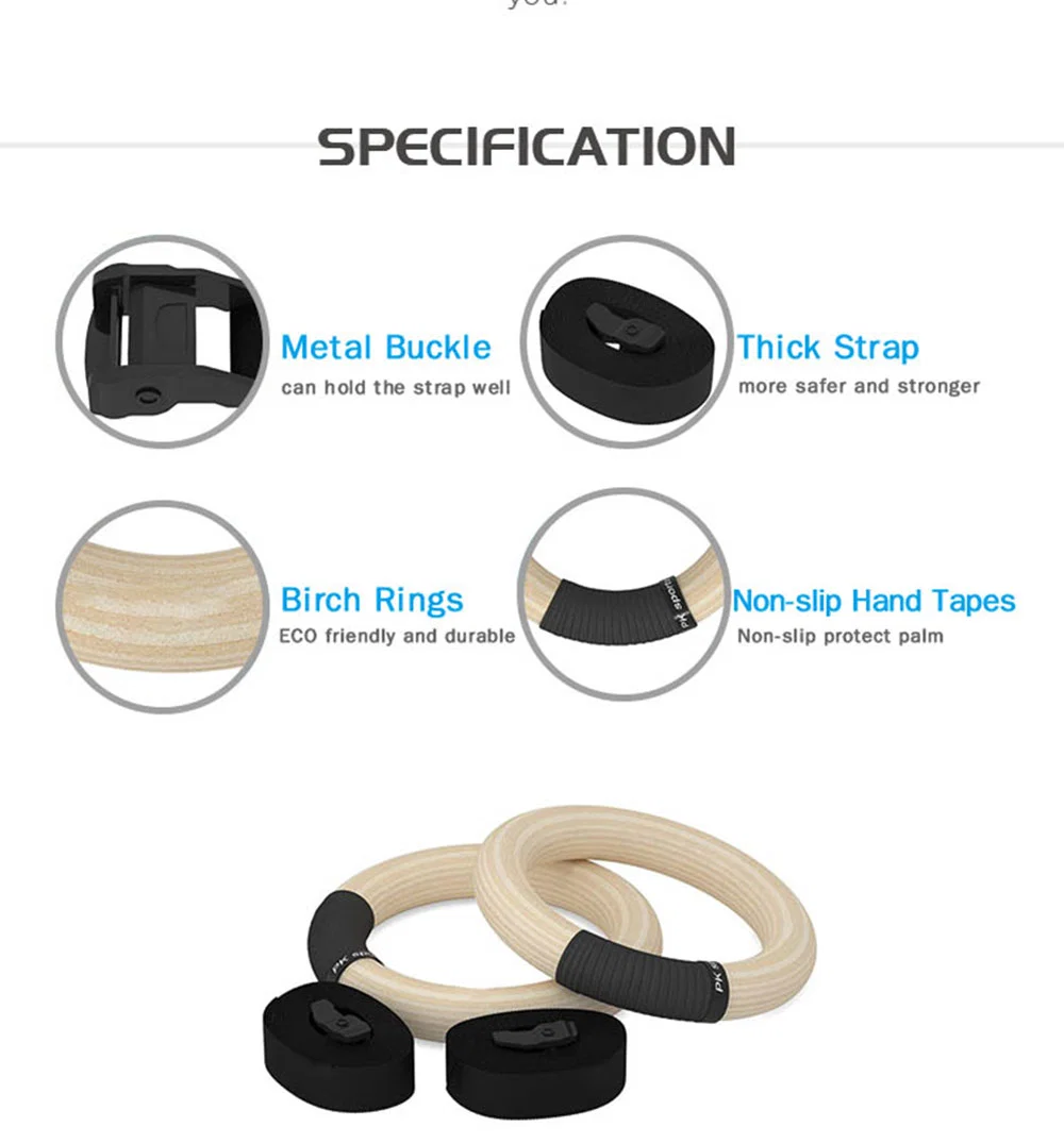 Customized Anti-Slip Metal Handle Wooden Gymnastics Ring for Home Gym Full Body Workout