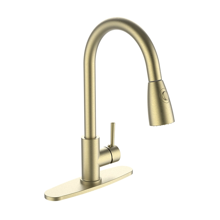 Sanipro High Pressure Brushed Gold Kitchen Sink Faucet Rotatable 2 Mode Pull out Down Sprayer Water Tap with Deck Plate
