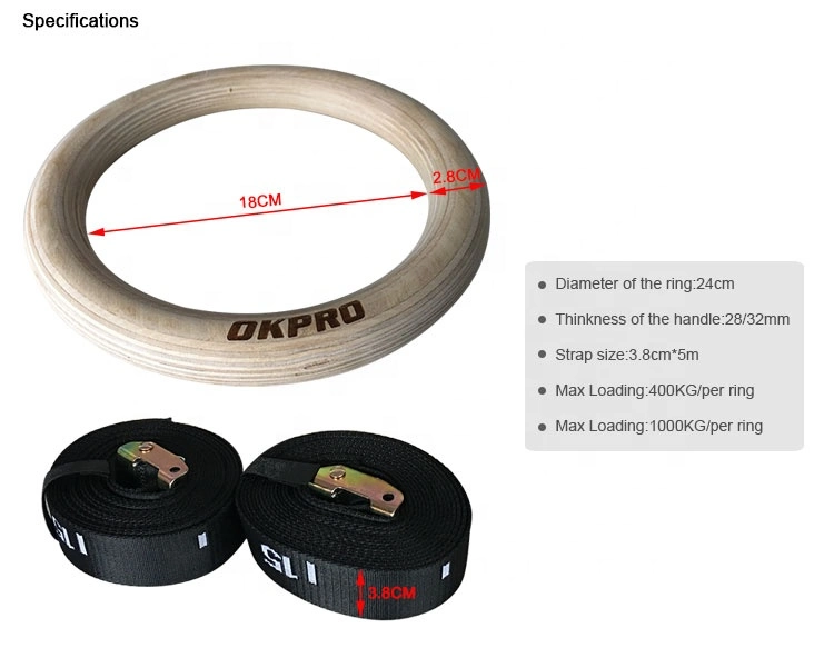 Okpro Fitness Nylon Strap Wooden Gymnastic Gym Rings