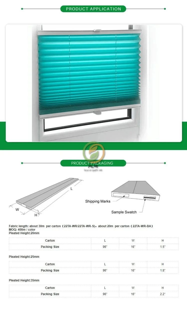 Factory Wholesale Adjustable up and Down Decorated Blackout Shades Polyester Fabric Cordless Pull Pleated Blinds