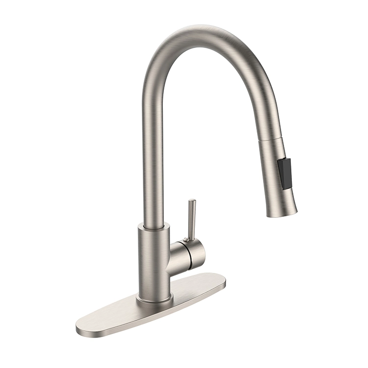 Sanipro High Pressure Brushed Gold Kitchen Sink Faucet Rotatable 2 Mode Pull out Down Sprayer Water Tap with Deck Plate