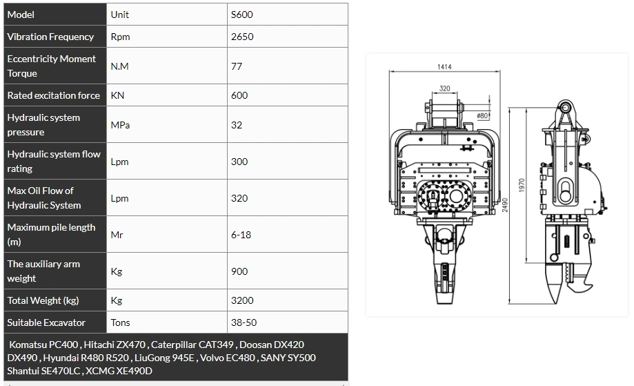 Excavator Sheet Pile Driver &amp; Drilling Rig Heavy Equipment Attachment