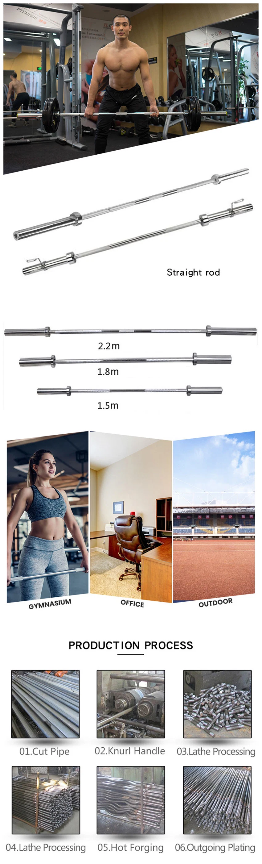 Chrome Straight 1.5m Ob-86 Barbell Bar Manufacturer Weight-Lifting Training Weightlifting 1.5 Meter 12kg Steel Barbell Bar