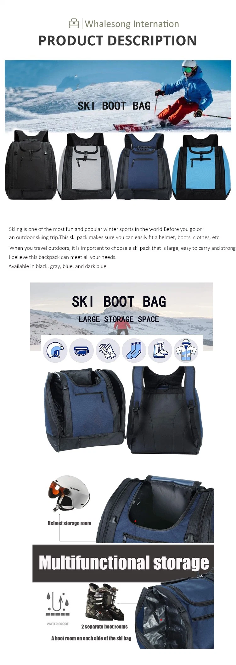Snow Sports Multifunctional Large Capacity Backpack with Helmet Pocket