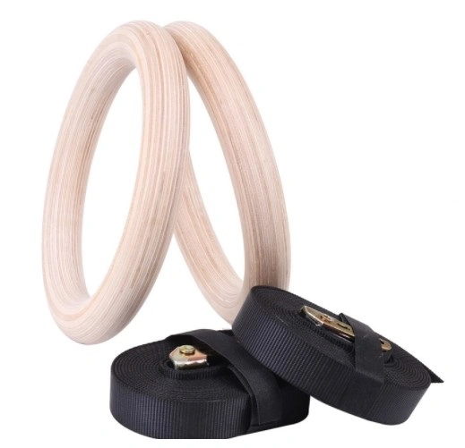 Pull up Gymnastic Adjustable Strap Real Wooden Gym Ring Gymnastics