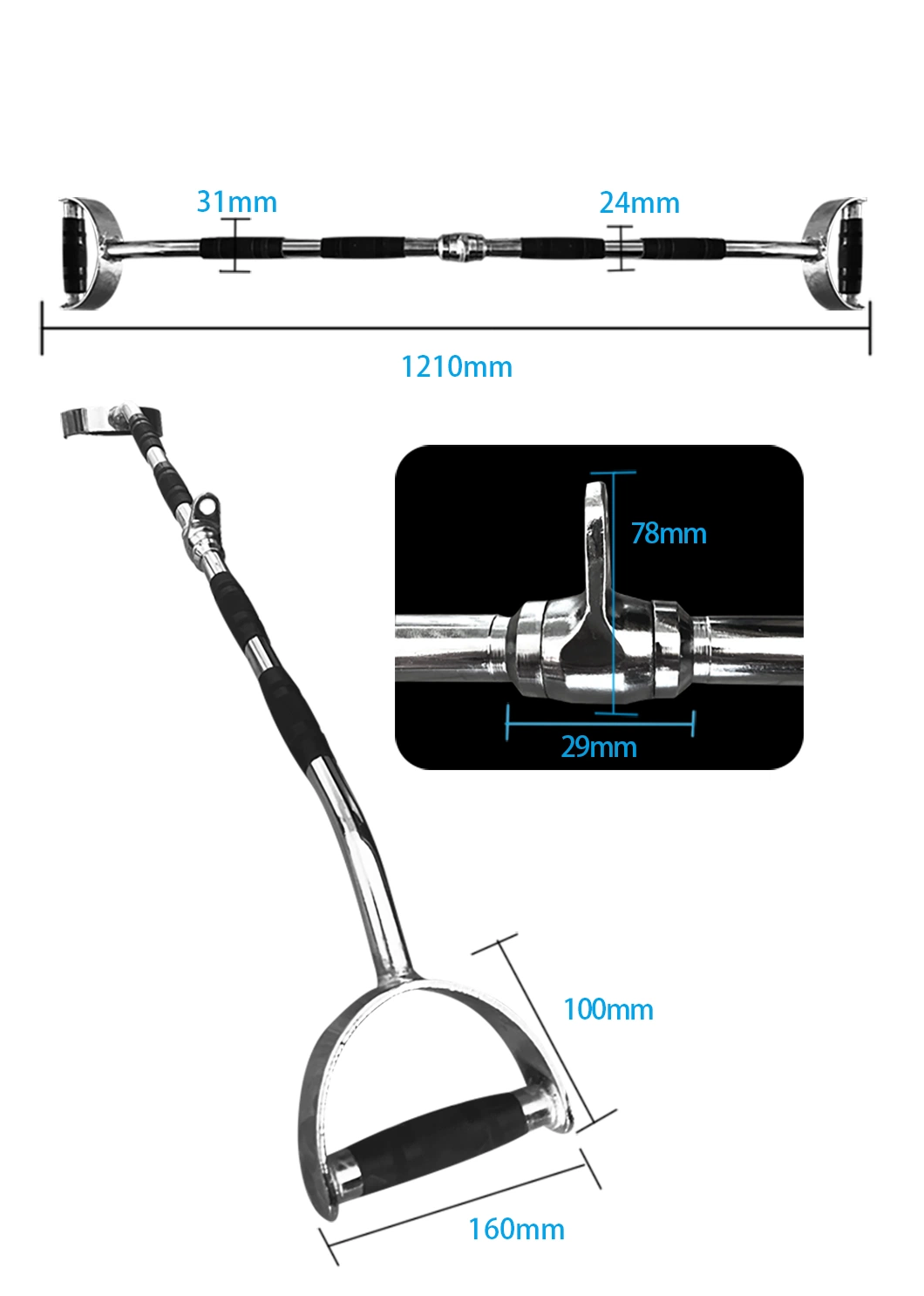 Fitness Accessories PRO-Style Curl Lat Bar Cable Machine Handle
