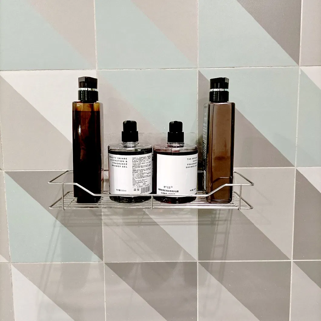 Stainless Steel Polished Shower Caddy Adhesive Shampoo Storage Rack Bath Shelf Wall Mounted