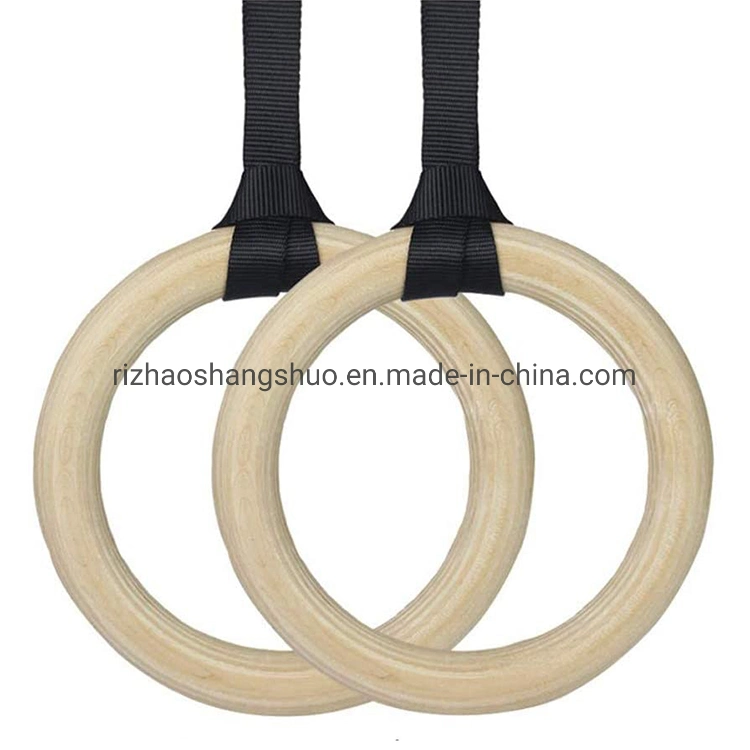 Wooden Gymnastic Rings with Straps Exercise Gym Rings Fitness Gymnastics Ring
