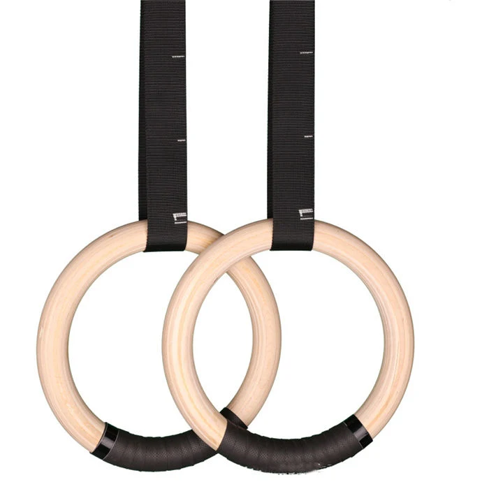 Gym Rings Nylon Strap Cross Fitness Wooden Gymnastic Rings