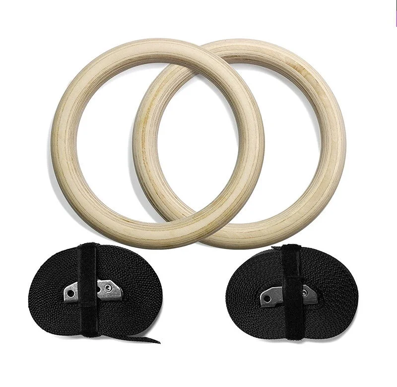 Pull up Gymnastic Adjustable Strap Real Wooden Gym Ring Gymnastics