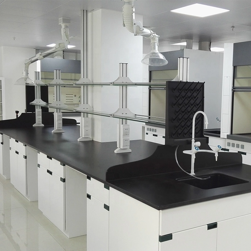 Acid Resistance Chemistry Physical PP Metal Wooden Central Lab Bench for Hospital School with Reagent Shelves