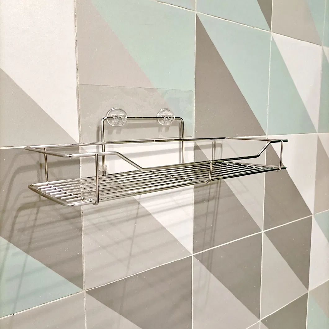 Stainless Steel Polished Shower Caddy Adhesive Shampoo Storage Rack Bath Shelf Wall Mounted