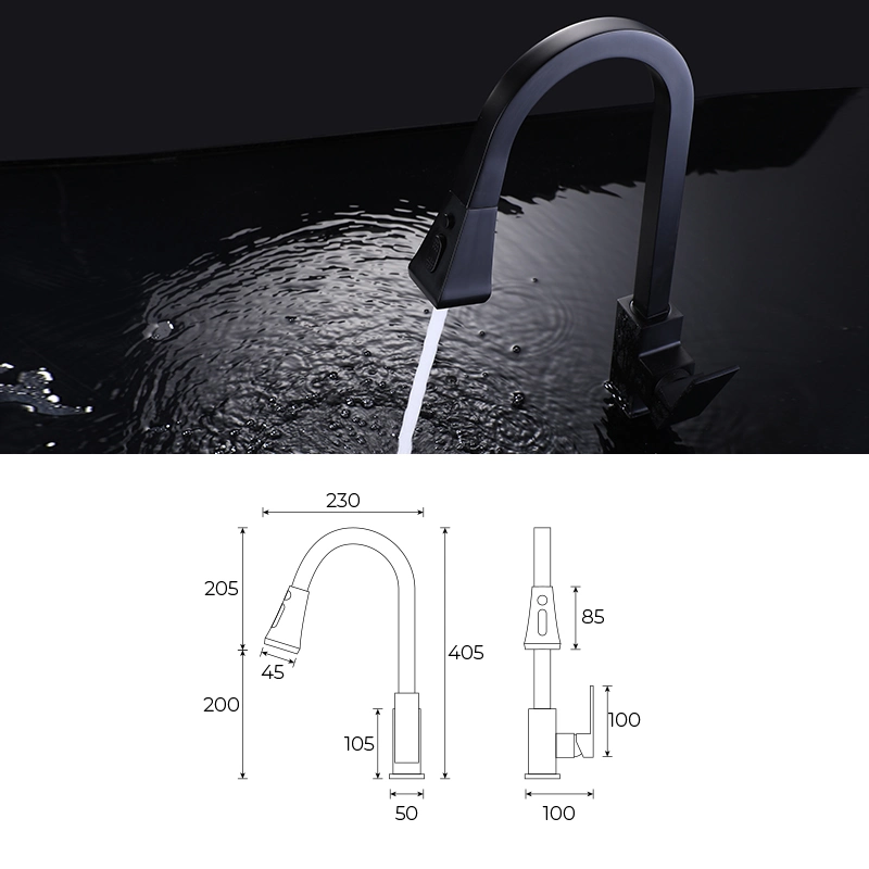 Bto Luxury Matte Black Kitchen Mixer Faucet with Pull Down Sprayer