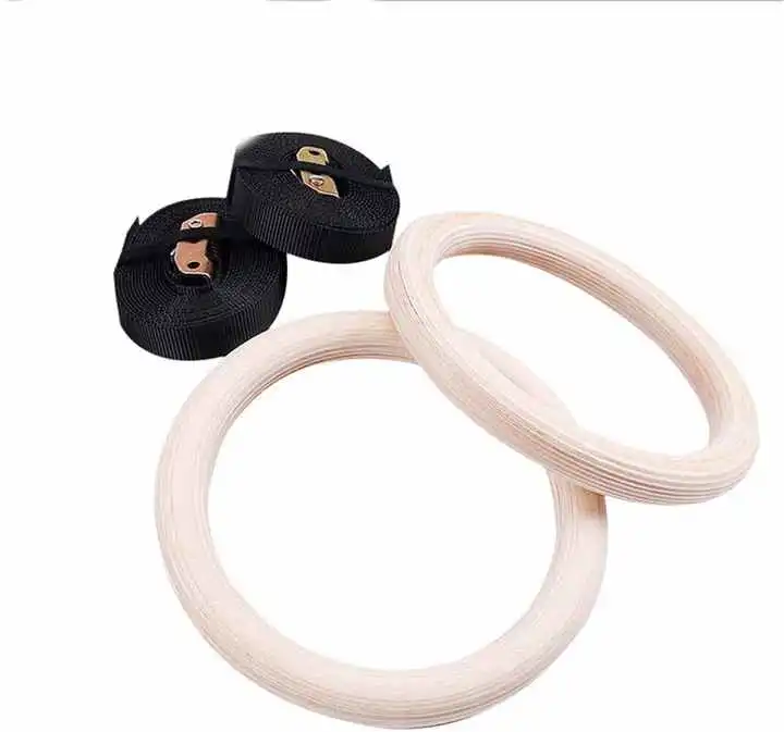 Fitness Equipment Gym Rings Wooden Gymnastic Rings with Adjustable Straps Exercise Rings