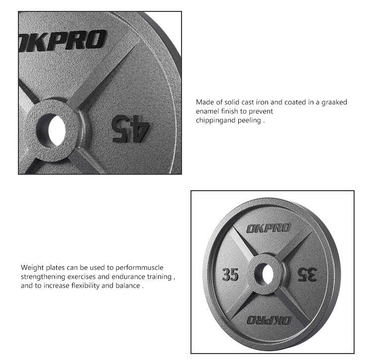 Okpro Gym Fitness Equipment Wholesale Weightlifting Commercial Barbell Cast Iron Weight Plates for Strength Training