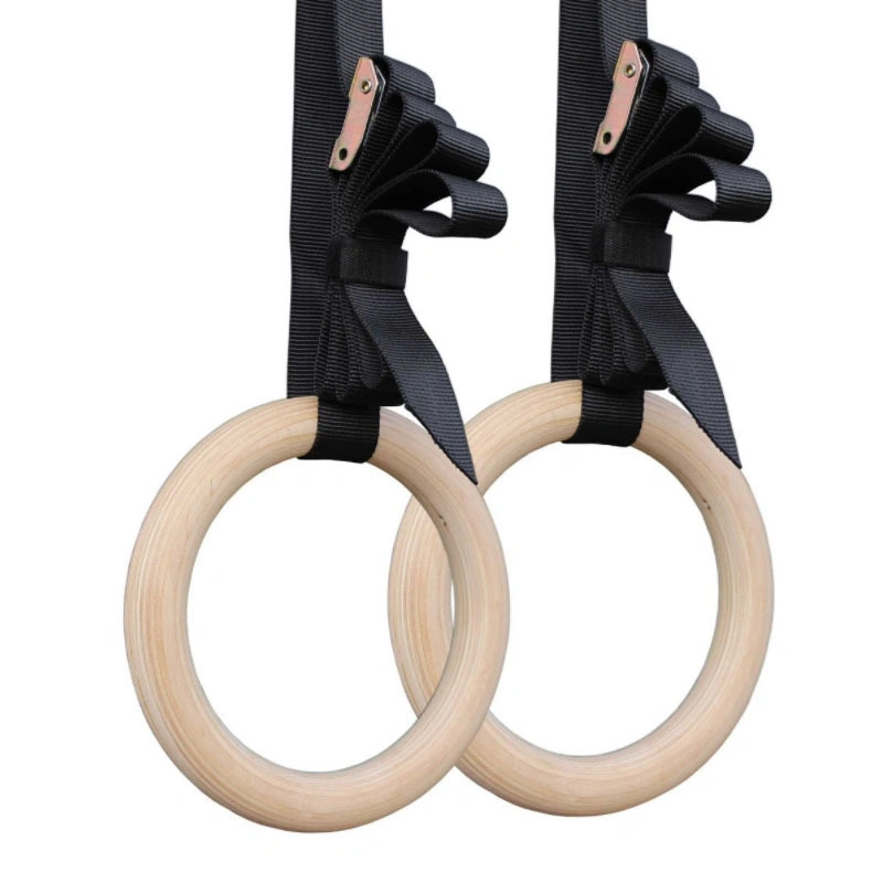 Gymnastic Rings with Buckle Straps Wooden Fitness Gym Rings 28mm