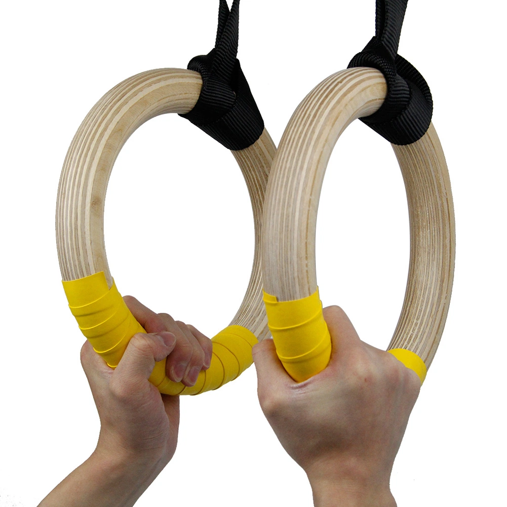 Body Workout Adjustable Strap Wooden Gym Ring Gymnastics Ring Gym