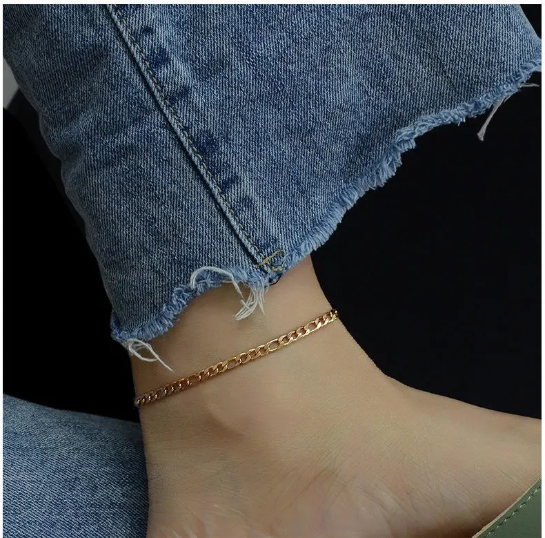 Factory Wholesale Customize 18K Gold Plated Stainless Steel Gold Figro Chain Anklet