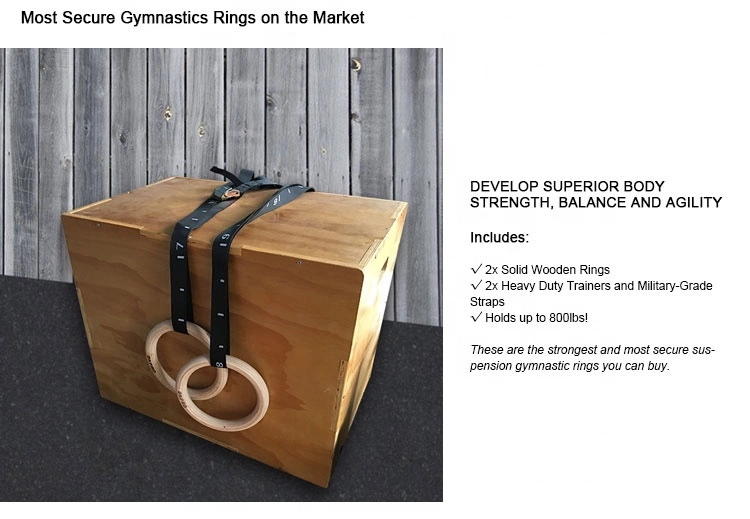 Gymnastic Wooden Rings Cross Fitness Training Nylon Strap Gym Gymnastic Rings