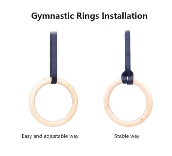 Pull up Gymnastic Adjustable Strap Real Wooden Gym Ring Gymnastics