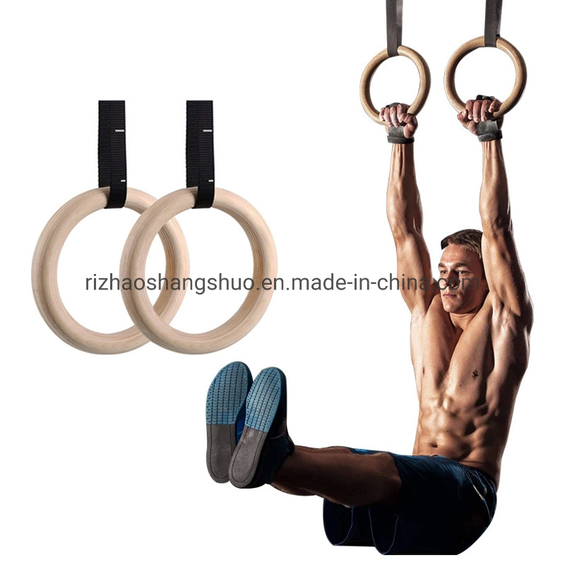2022 High Quality Wood Adjustable Straps Pull Gym Gymnastic Rings