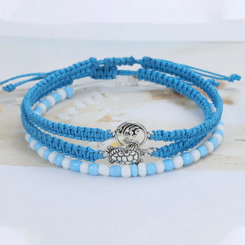 Beach Fashion Handmade Braided Rope Foot Bracelet Jewelry Beaded White Shell Turtle Anklets