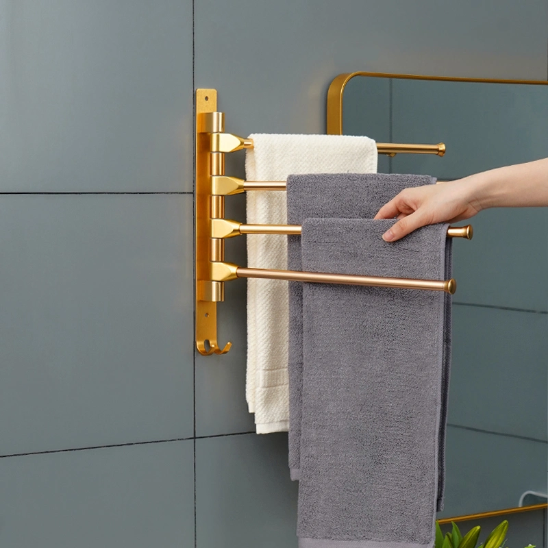 Aluminum Toilet Rotating Movable Multi-Rod Bathroom Towel Bar Wall Hanging Towel Rod