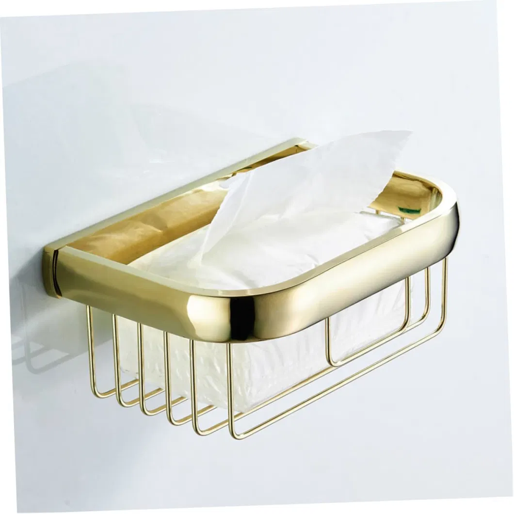 Square Basket Shower Basket Brass Plating Basket Sponge Storage Basket Soap Basket Shampoo Holder Quartet