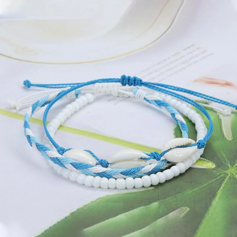 Beach Fashion Handmade Braided Rope Foot Bracelet Jewelry Beaded White Shell Turtle Anklets