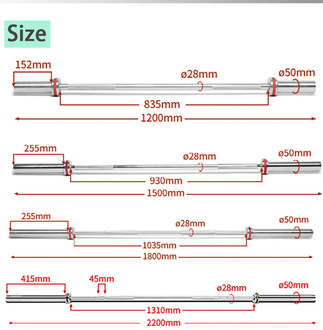 Gym Fitness Weight Lifting Dumbbell Handle Chrome Made Bar of 2200mm 1500mm Barbell