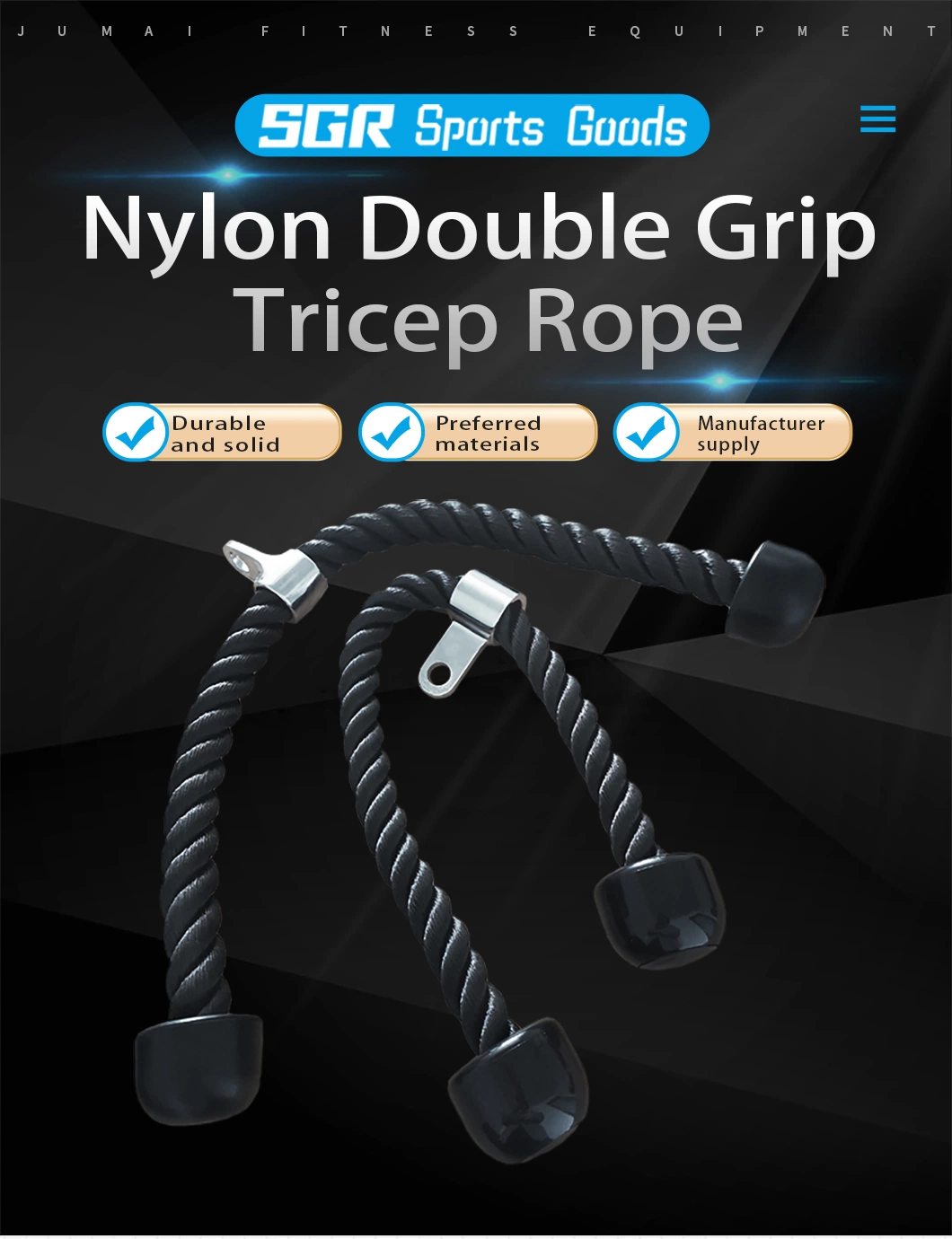 Gym Equipment Fitness Accessories Nylon Double Grip Tricep Rope