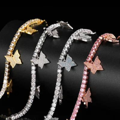  Europeo e americano Hip Hop Creative Single Row 4 mm Zircon Farfalla caviglia