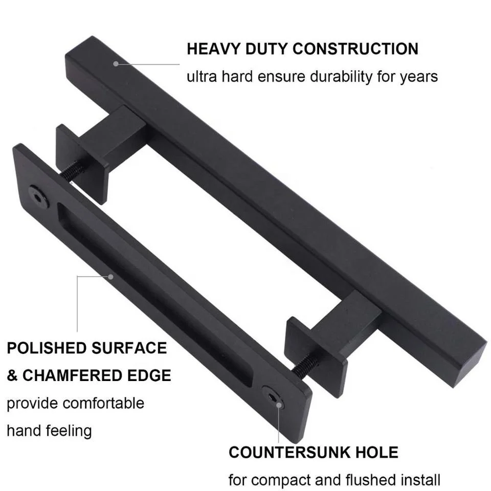 Carbon Steel Black Coating Door &amp; Window Handles Square Sliding Barn Door Handle