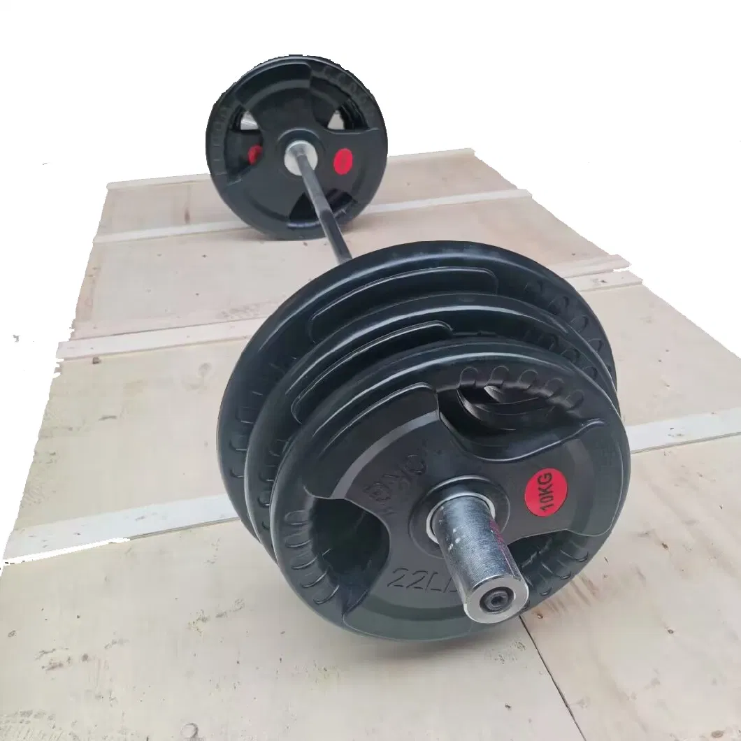 Tri Grips Black Rubber Coated Barbell Plate